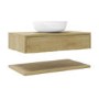 Grade A2 - 800mm Oak Wall Hung Countertop Vanity Unit with Round Basin and Shelves - Lugo