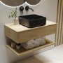 800mm Oak Wall Hung Countertop Vanity Unit with Black Square Basin and Shelf - Lugo