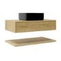 800mm Oak Wall Hung Countertop Vanity Unit with Black Square Basin and Shelf - Lugo