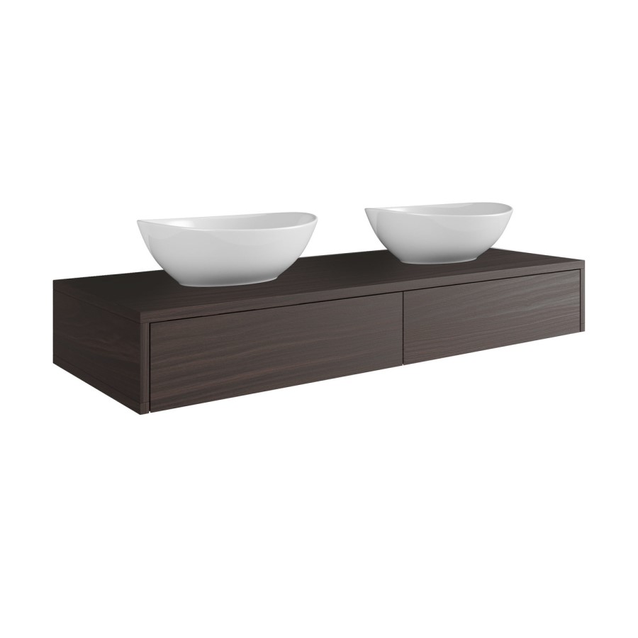 1200mm Walnut Wood Effect Wall Hung Countertop Vanity Unit with Oval Basin - Lugo