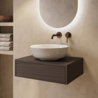 600mm Walnut Wood Effect Wall Hung Countertop Vanity Unit with Basin - Lugo