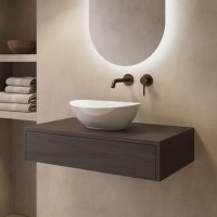 800mm Walnut Wood Effect Wall Hung Countertop Vanity Unit with Oval Basin - Lugo