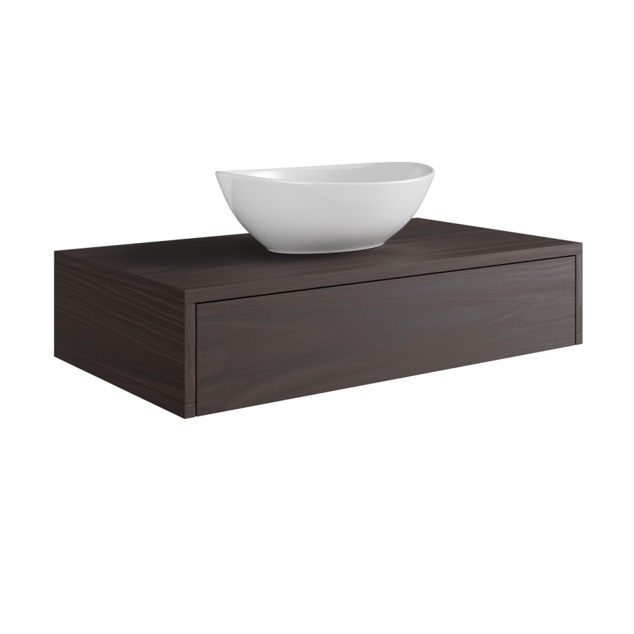 800mm Walnut Wood Effect Wall Hung Countertop Vanity Unit with Oval Basin - Lugo