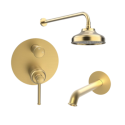 BUN/LYBBC2OV/97810 Brushed Brass 2 Outlet Wall Mounted Mixer Shower Set With Bath Filler Spout - Lyla