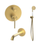 Brushed Brass 2 Outlet Mixer Shower Set With Bath Filler Spout - Lyla