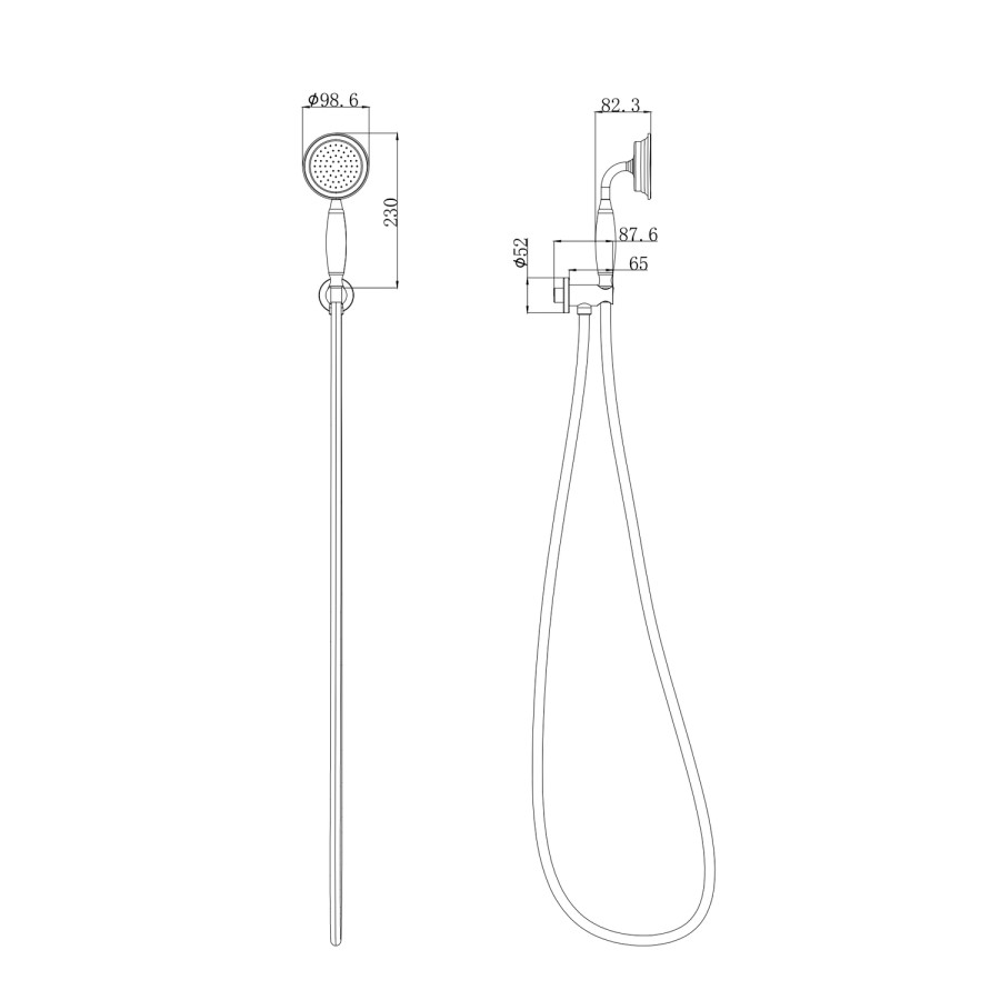 Brushed Brass Traditional Shower Handset and Hose - Lyla 