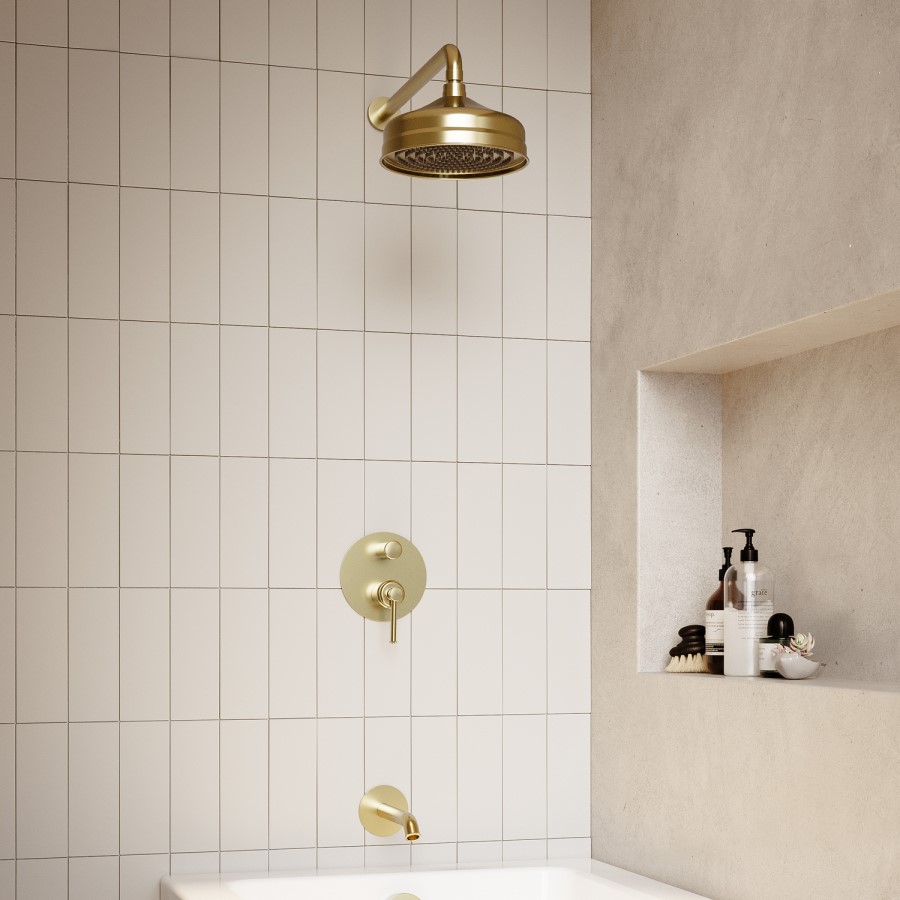 Brushed Brass Tall Basin Mixer Tap & Bath Filler Tap with Concealed Valve Pack - Lyla