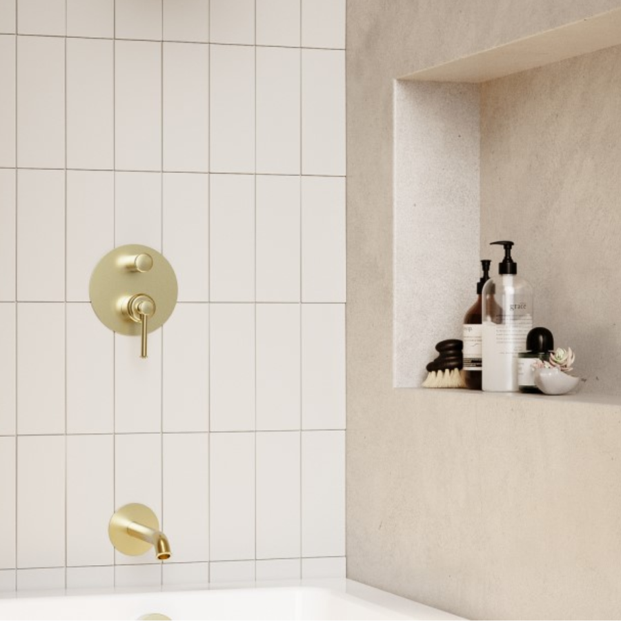 Brushed Brass Traditional Bath Spout and 2 Outlet Valve Set - Lyla