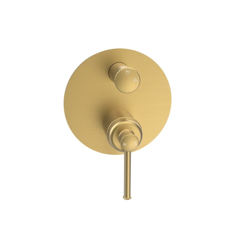 Brushed Brass Traditional Bath Spout and 2 Outlet Valve Set - Lyla