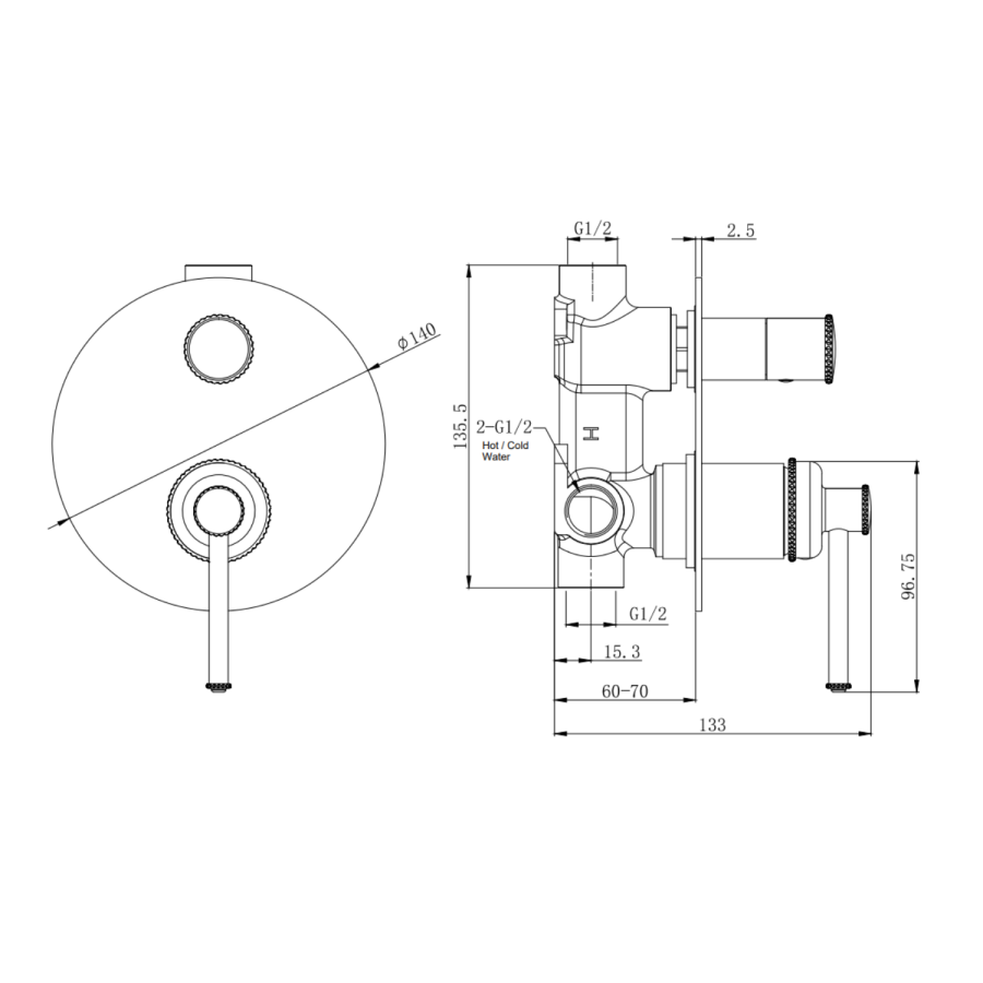 Brushed Brass Traditional Bath Spout and 2 Outlet Valve Set - Lyla