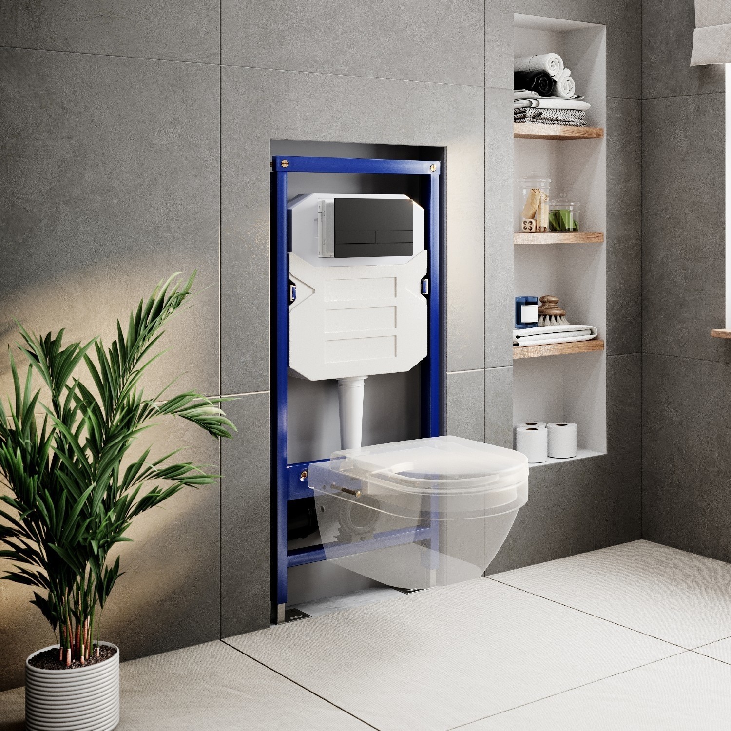 1180mm Wall Hung Toilet Frame & Black Dual Flush Plate with Concealed ...