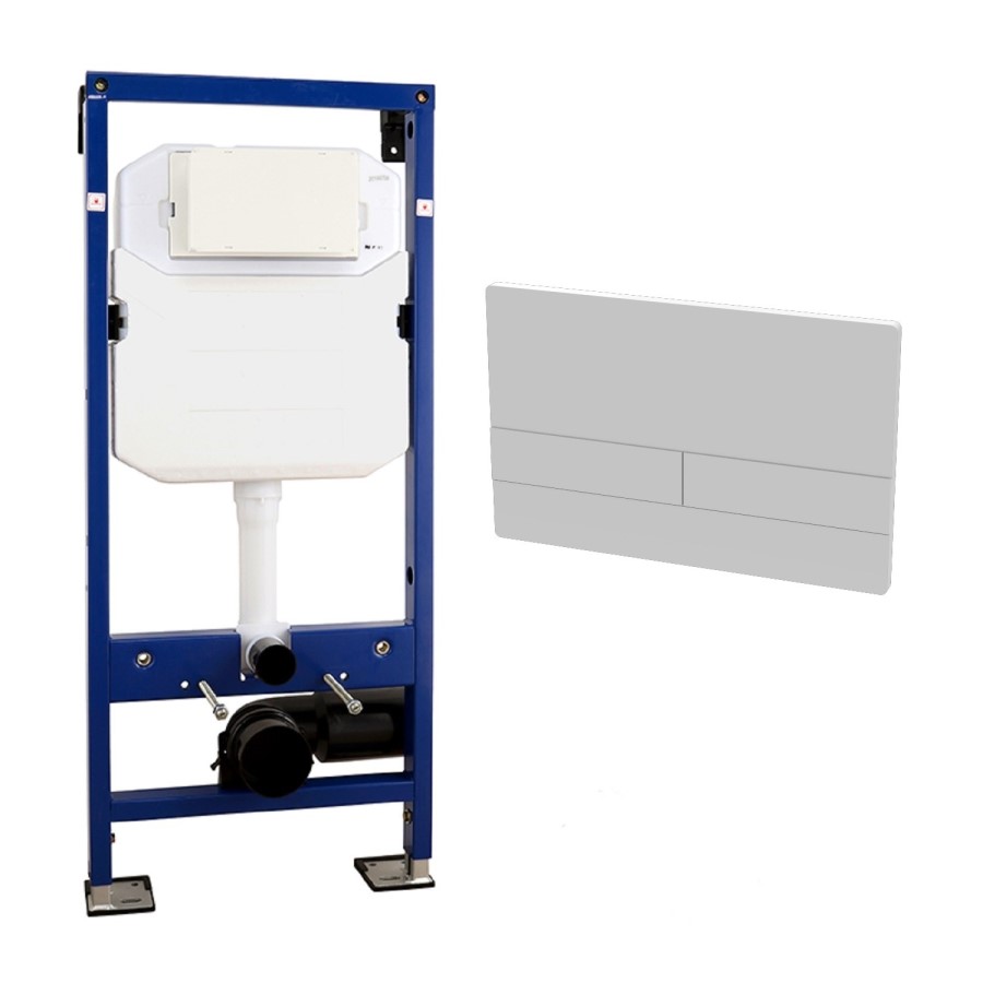 1180mm Wall Hung Toilet Frame & White Dual Flush Plate with Concealed Cistern - Live Your Colour