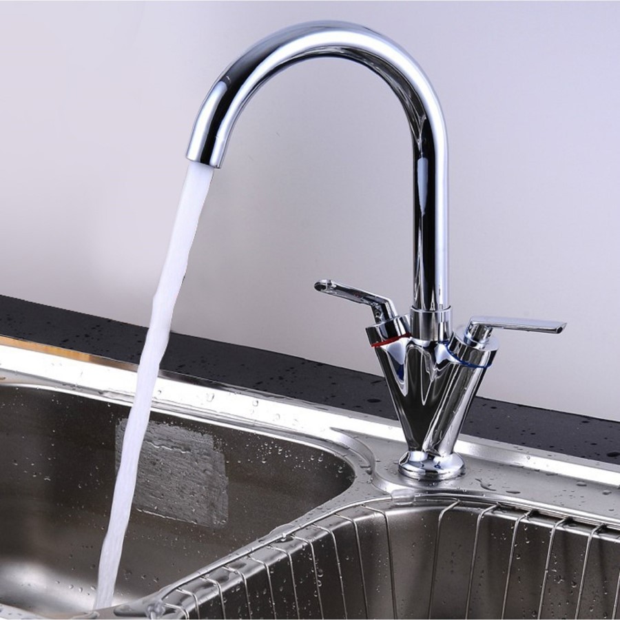 Chrome Dual Lever Kitchen Mixer Tap - Essence Hector
