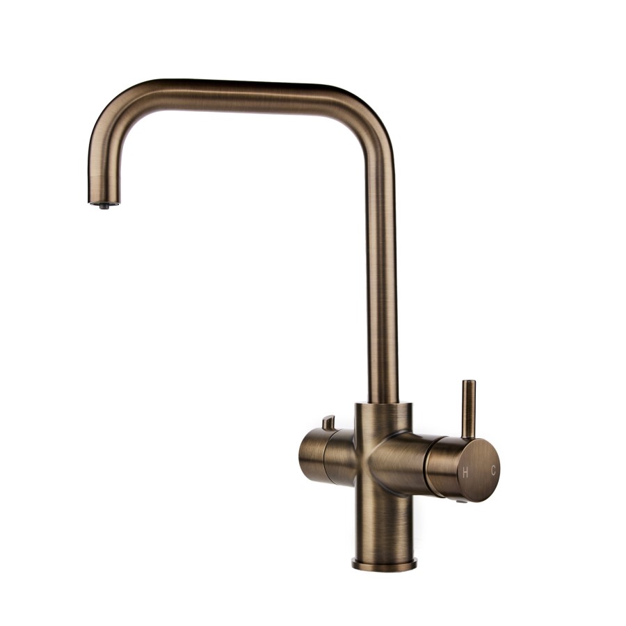 Antique Brass 3 in 1 Instant Boiling Water Kitchen Tap & Black Undermount Workstation Sink with Accessories Set - Mae