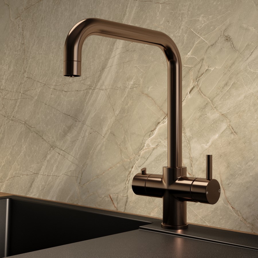 Brushed Bronze 3 in 1 Instant Boiling Hot Kitchen Mixer Square Tap with 3L Boiler - Pronto Vesta