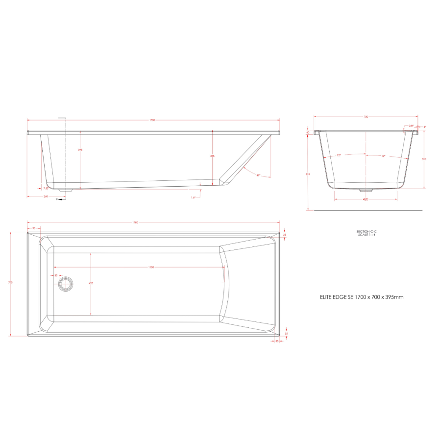 Matt Black Single Ended Shower Bath with Front Panel & Matt Black Screen 1700 x 700mm - Malden