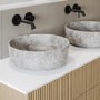 1250mm Wooden Fluted Wall Hung Countertop Double Vanity Unit with Stone Effect Basins - Matira