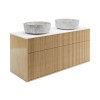 1250mm Wooden Wall Hung Countertop Vanity Unit with Stone Effect Basins - Matira