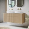 1250mm Wooden Wall Hung Countertop Vanity Unit with Round Basins - Matira