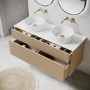 1250mm Wooden Fluted Wall Hung Double Countertop Vanity Unit with Round Basins - Matira