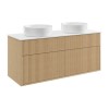 1250mm Wooden Wall Hung Countertop Vanity Unit with Round Basins - Matira