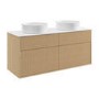 1250mm Wooden Fluted Wall Hung Double Countertop Vanity Unit with Round Basins - Matira