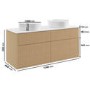 1250mm Wooden Fluted Wall Hung Double Countertop Vanity Unit with Round Basins - Matira