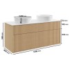 1250mm Wooden Wall Hung Countertop Vanity Unit with Round Basins - Matira