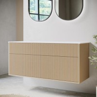 Grade A2 - 1250mm Wooden Fluted Wall Hung Double Countertop Vanity Unit - Matira