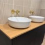 1250mm Black Wooden Freestanding Countertop Double Vanity Unit with Wood Effect Worktop and Round Basin - Matira