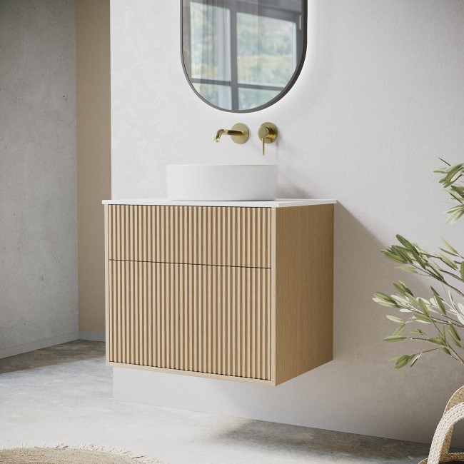 650mm Wooden Wall Hung Countertop Vanity Unit with Round Basin - Matira