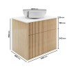 650mm Wooden Wall Hung Countertop Vanity Unit with Round Basin - Matira
