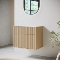 650mm Wooden Fluted Wall Hung Countertop Vanity Unit - Matira 650mm Wooden Fluted Wall Hung Countertop Vanity Unit - Matira