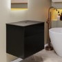 ONLY OPENED - 650mm Black Wooden Fluted Wall Hung Countertop Vanity Unit - Matira