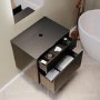 ONLY OPENED - 650mm Black Wooden Fluted Wall Hung Countertop Vanity Unit - Matira