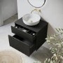 650mm Black Wooden Fluted Wall Hung Countertop Vanity Unit with Round Basin - Matira
