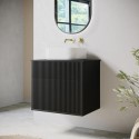 BUN/MATI640BL/89778 650mm Black Wooden Fluted Wall Hung Countertop Vanity Unit with Square Basin - Matira