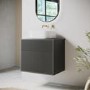 650mm Black Wooden Fluted Wall Hung Countertop Vanity Unit with Square Basin - Matira