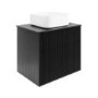 650mm Black Wooden Fluted Wall Hung Countertop Vanity Unit with Square Basin - Matira