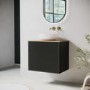 650mm Black Wooden Fluted Wall Hung Countertop Vanity Unit with Wood Effect Worktop and Round Basin - Matira