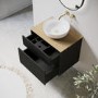 650mm Black Wooden Fluted Wall Hung Countertop Vanity Unit with Wood Effect Worktop and Round Basin - Matira
