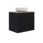 650mm Black Wooden Fluted Wall Hung Countertop Vanity Unit with Wood Effect Worktop and Round Basin - Matira