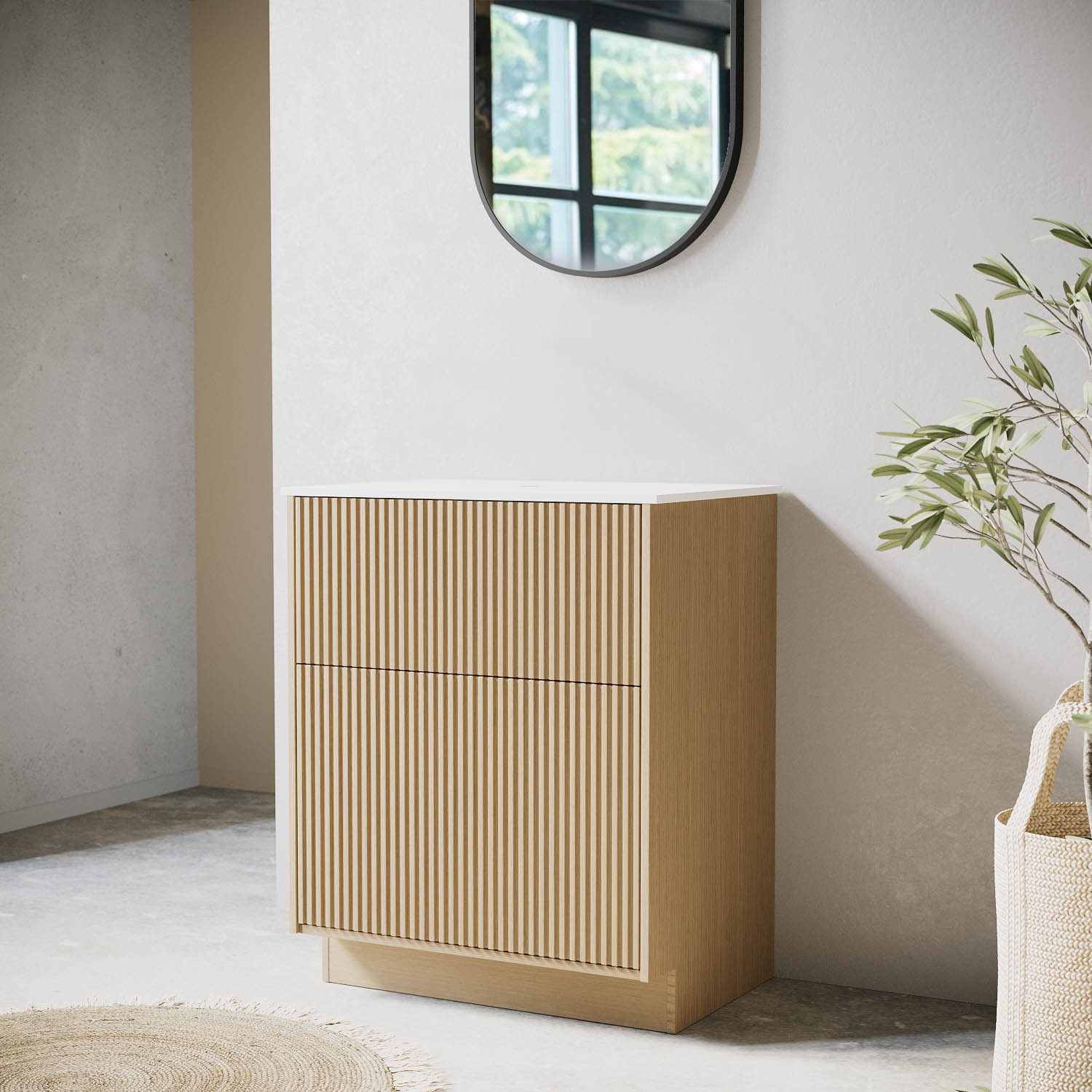 Matira Brown 650Mm Wooden Fluted Freestanding Countertop Vanity Unit