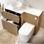 1150mm Wooden Fluted Left Hand Toilet and Sink Unit with Square Toilet & Basin and Chrome Push Button - Matira