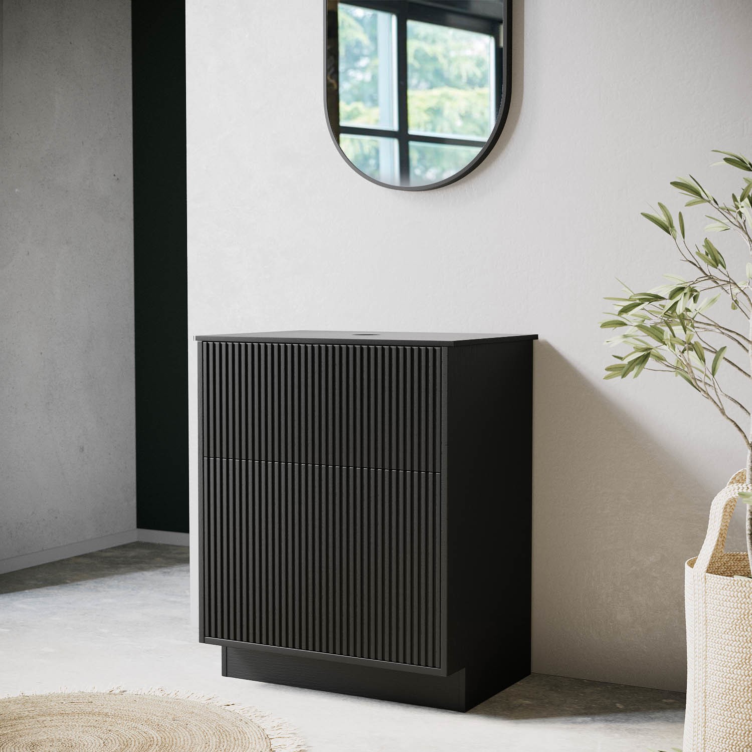 Matira Black 650Mm Wooden Fluted Freestanding Countertop Vanity Unit