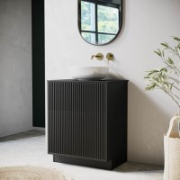 650mm Black Wooden Freestanding Countertop Vanity Unit with Round Basin - Matira 650mm Black Wooden Freestanding Countertop Vanity Unit with Round Basin - Matira