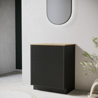 650mm Black Wooden Freestanding Countertop Vanity Unit with Wood Effect Worktop - Matira 650mm Black Wooden Freestanding Countertop Vanity Unit with Wood Effect Worktop - Matira