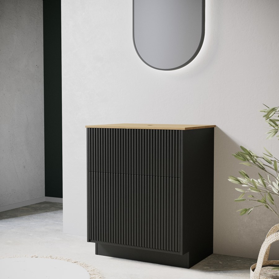 650mm Black Wooden Freestanding Countertop Vanity Unit with Wood Effect Worktop - Matira