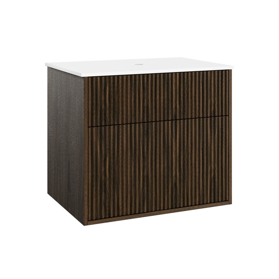 650mm Walnut Wood Effect Fluted Wall Hung Countertop Vanity Unit – Matira