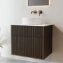 650mm Walnut Wood Effect Fluted Wall Hung Countertop Vanity Unit with Basin – Matira